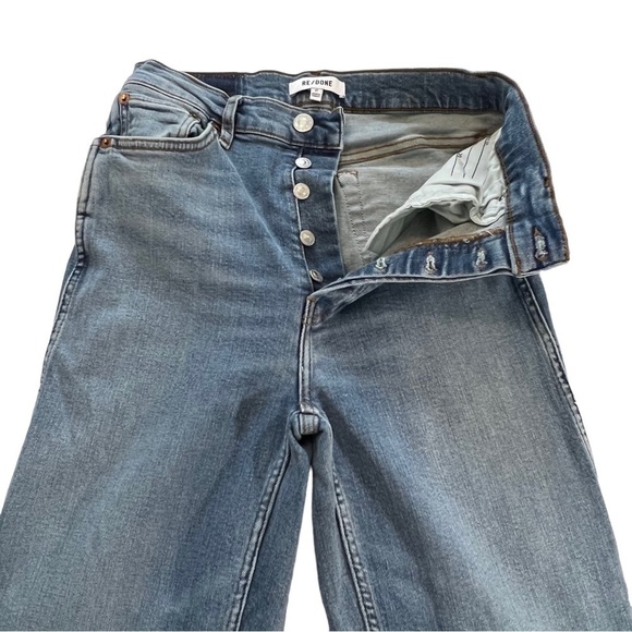 Re/Done 90s High Rise Wide Leg Loose Fit Button Fly Jeans in Rio Fade 27 Ankle - Picture 12 of 15